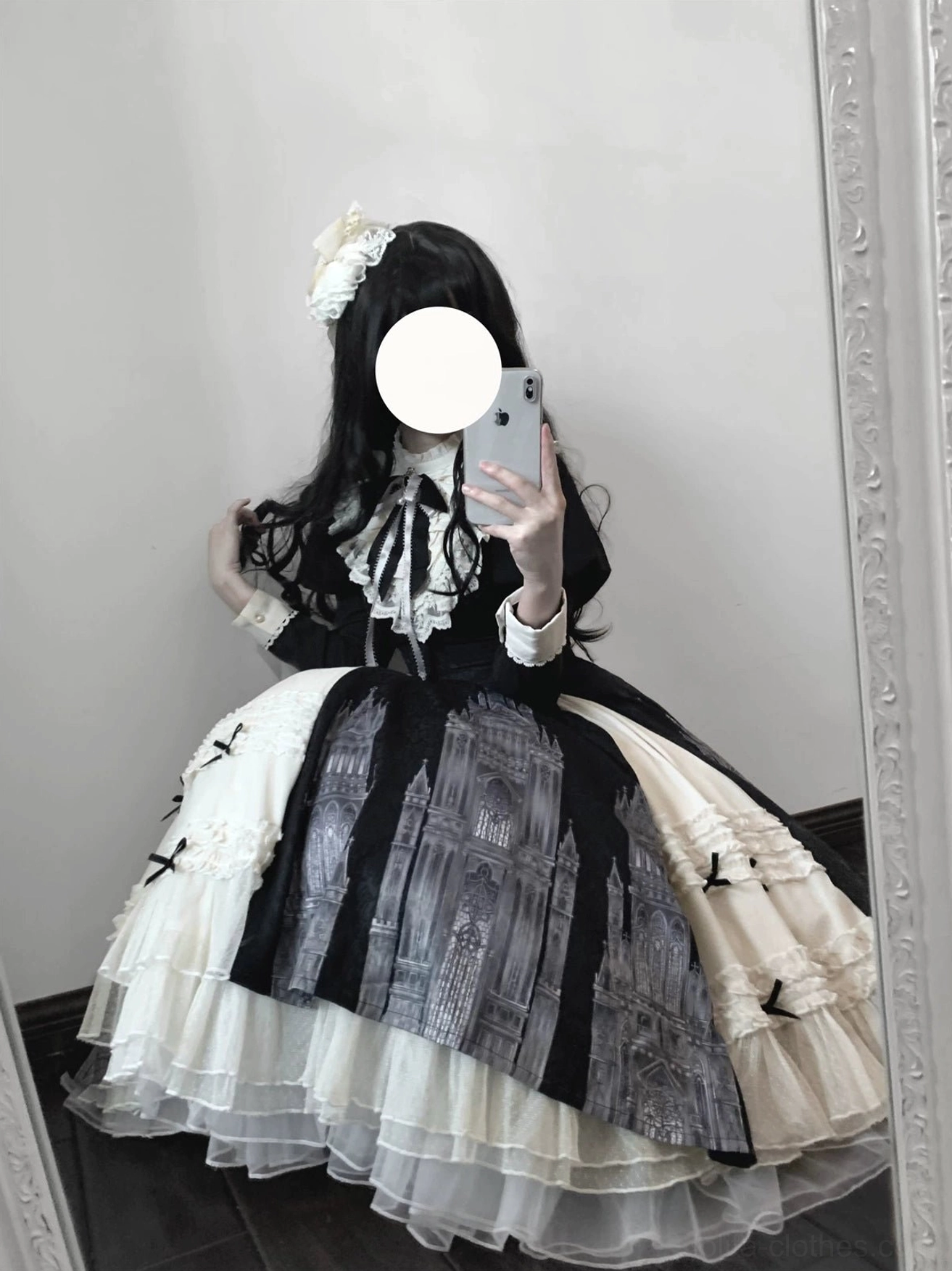 Church Bell gothic lolita OP dress size chart comparison showing all available sizes small medium large with detailed measurements in centimeters and inches