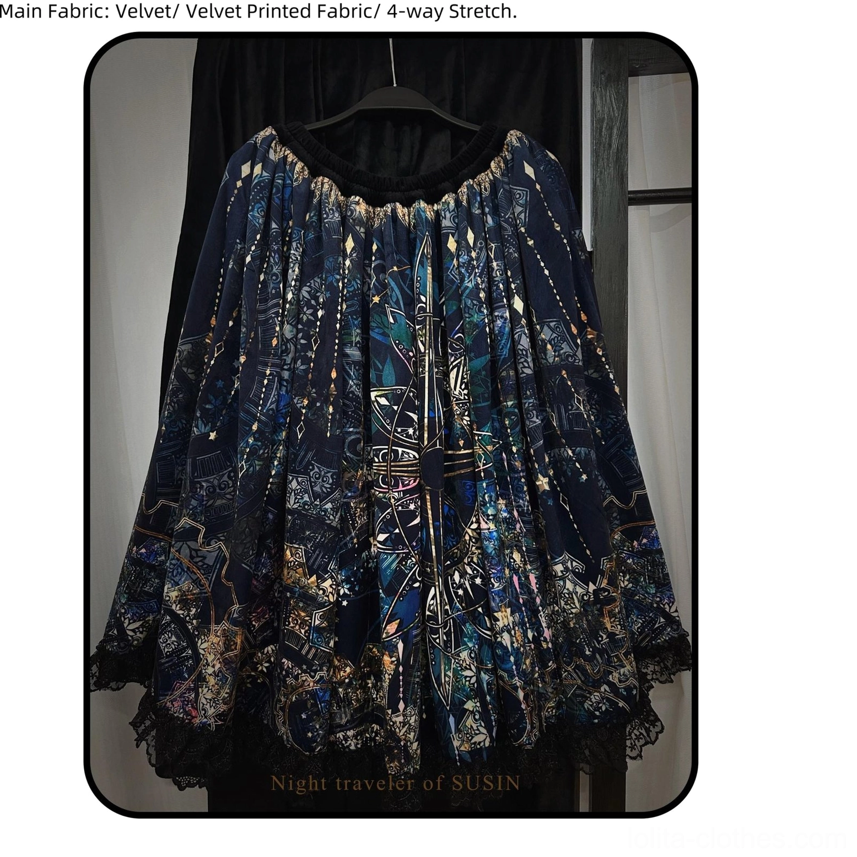 Church print gothic lolita skirt elastic waist lace hem vintage mysterious charm showcase