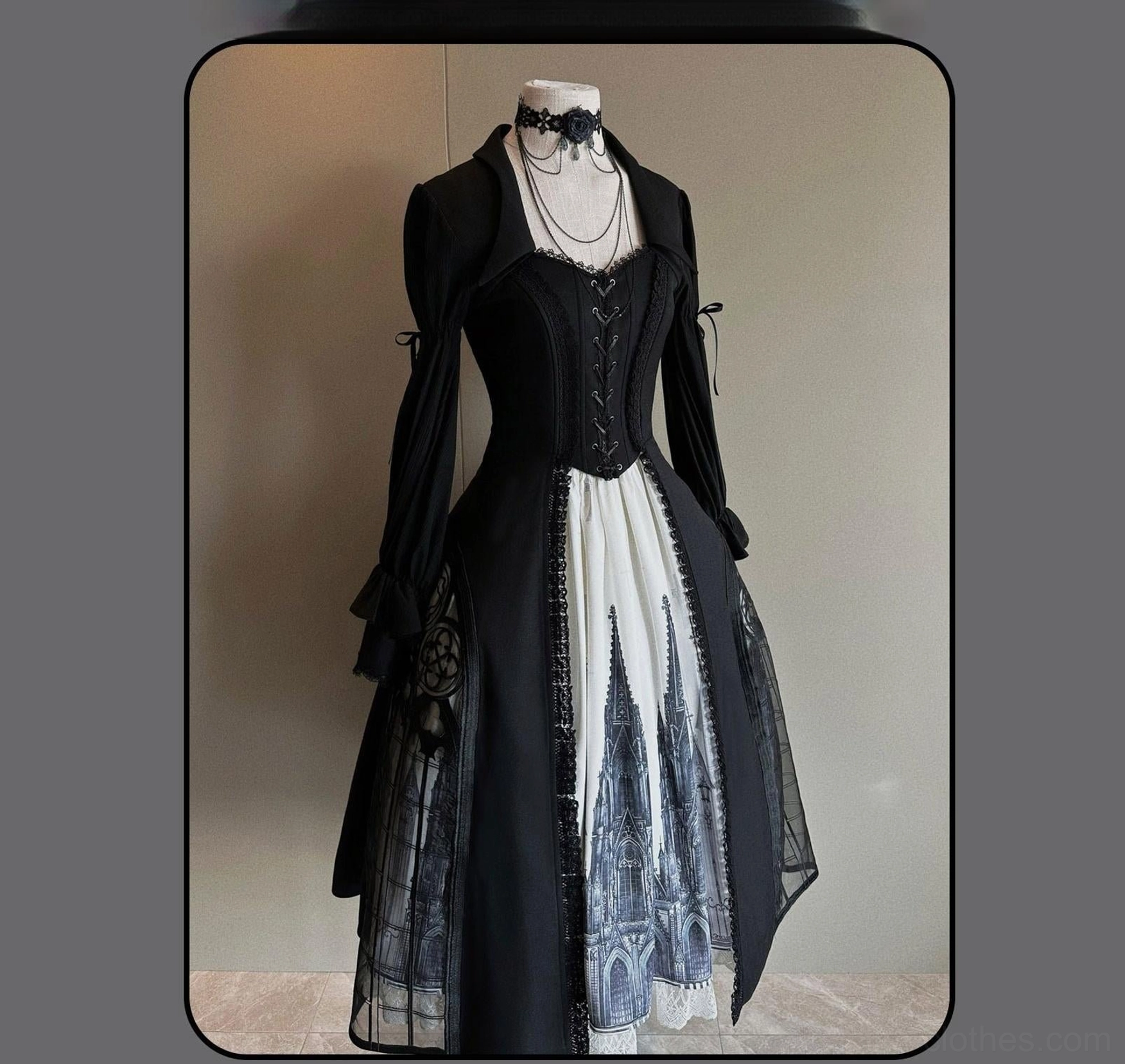 Church print gothic lolita skirt long version delicate lace hem vintage mysterious charm showcase