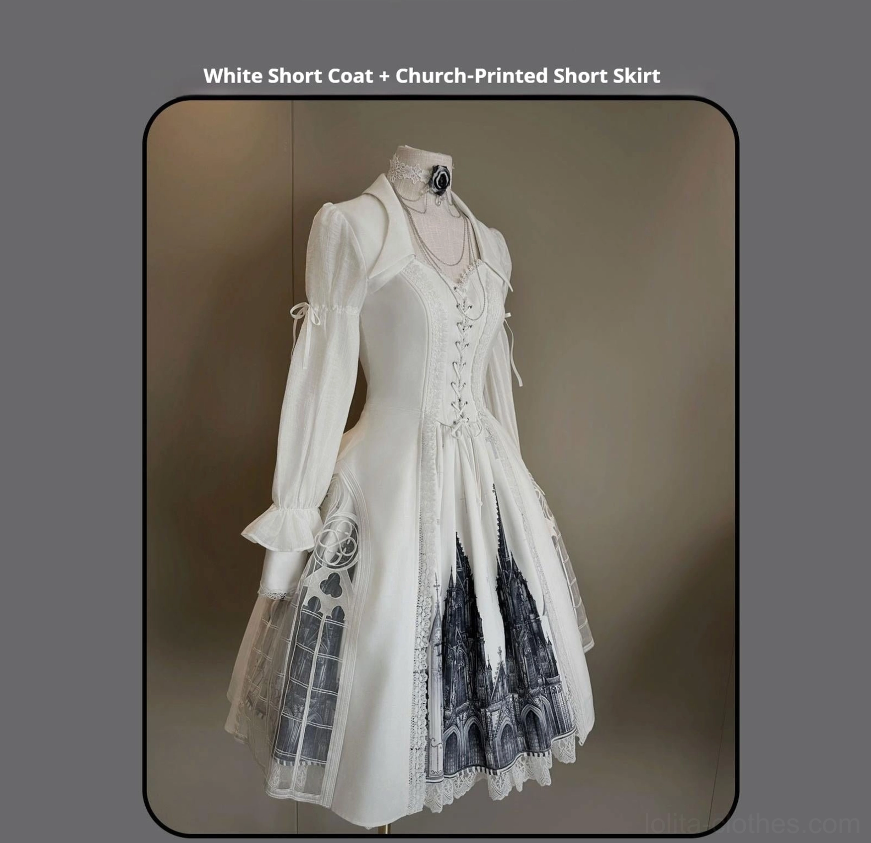 Church print gothic lolita skirt long version lace hem elastic waist vintage mysterious charm everyday showcase