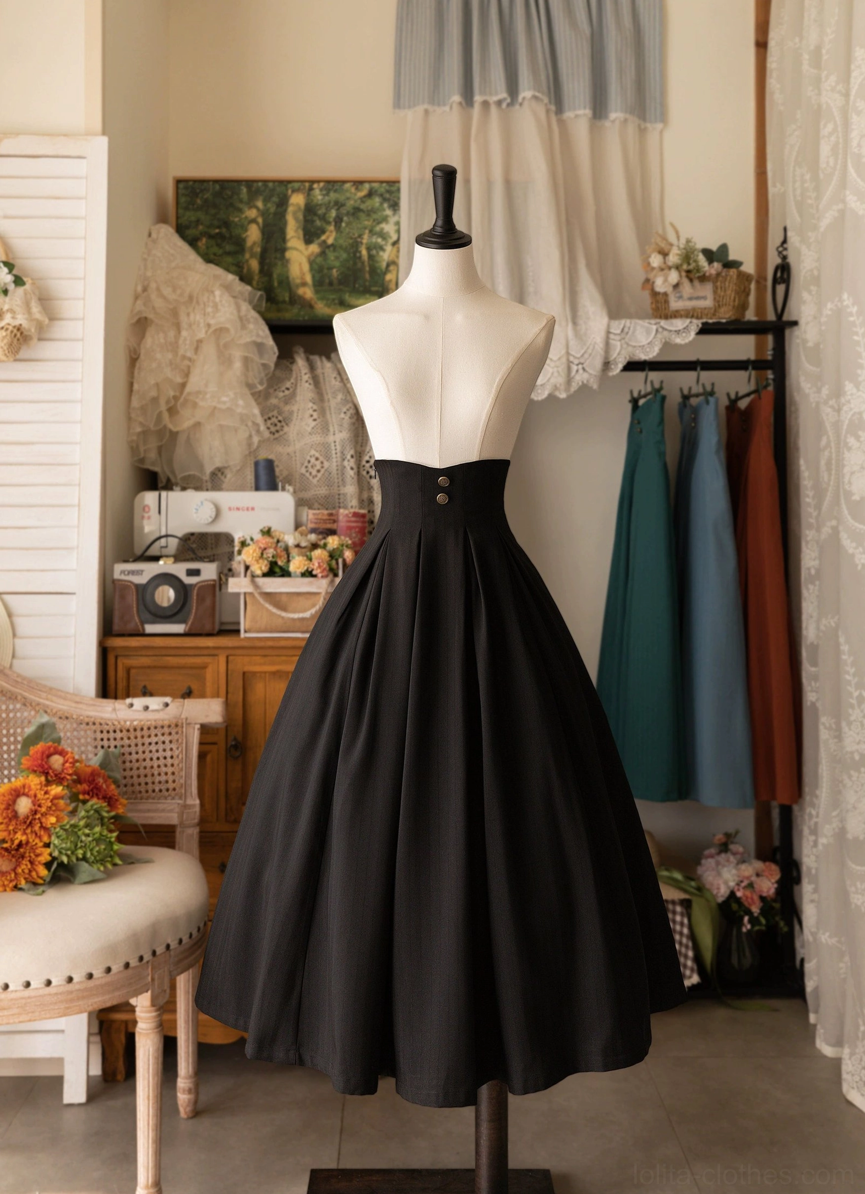 Classic lolita black high-waisted pleated skirt essential wardrobe piece timeless romantic aesthetic