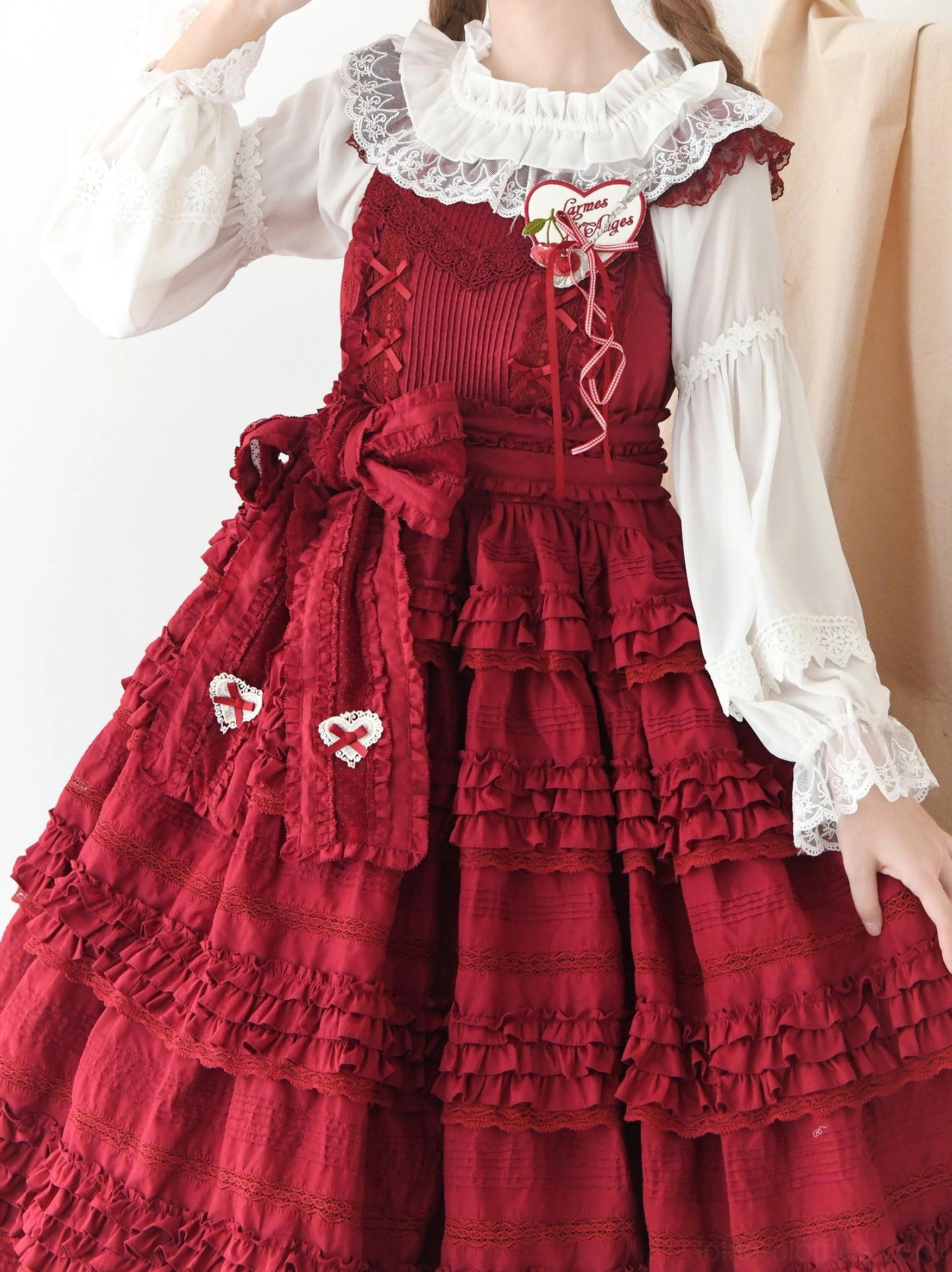 Classic Lolita blouse chiffon fabric bell sleeves lace embellishments Victorian-inspired silhouette textile detail