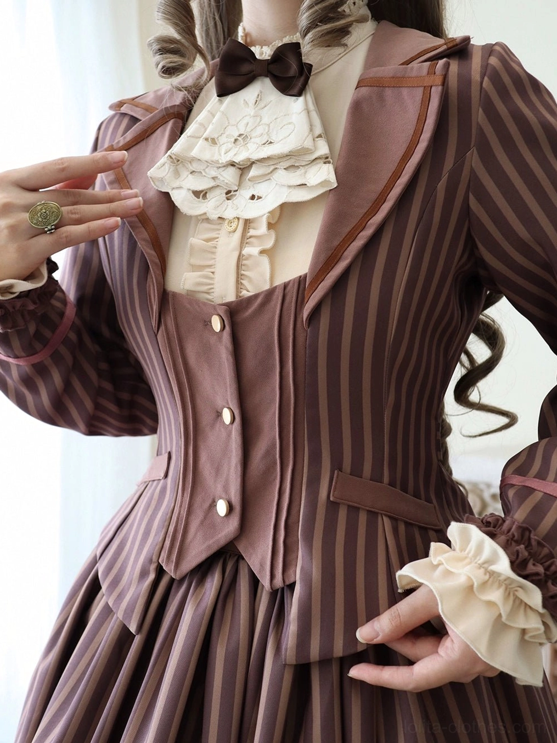 Classic Lolita blouse white color styled full outfit coordinates with accessories headwear and shoes complete look