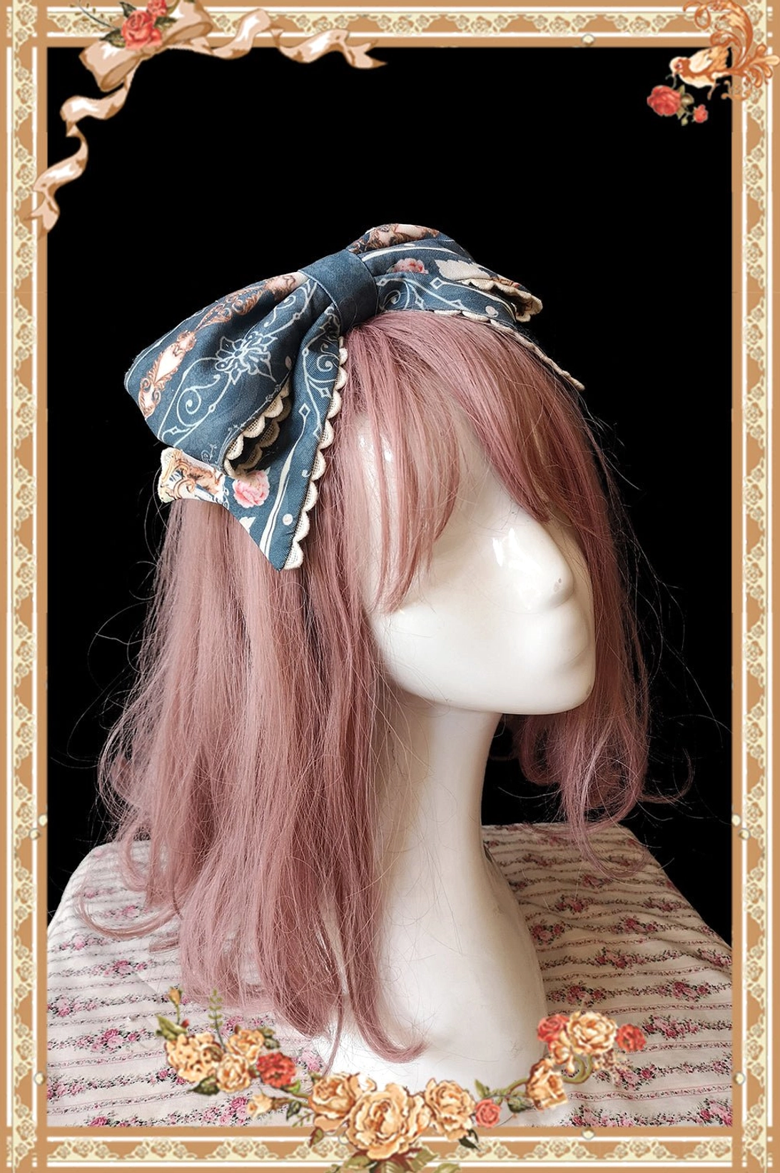 Classic lolita blue-green coordinate skirt KC vintage portrait floral print alternative colorway option
