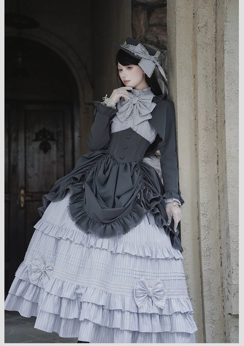 Classic lolita bolero open front design showing scalloped lace edge button or closure detail