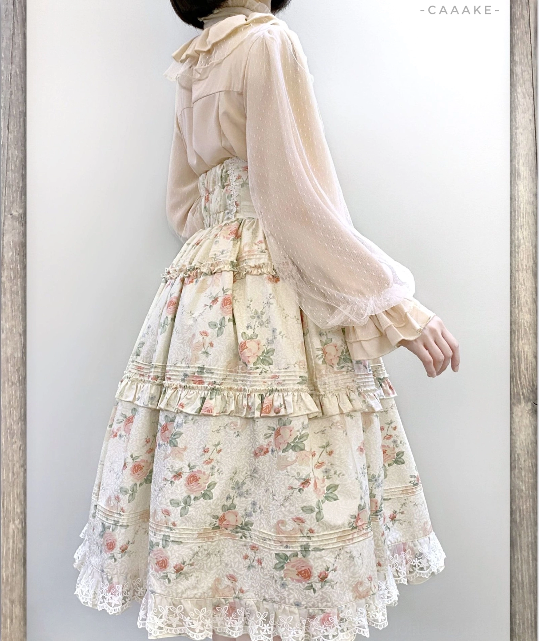 Classic lolita chiffon inner blouse detailed view ruffled stand collar puffy sleeves romantic victorian silhouette