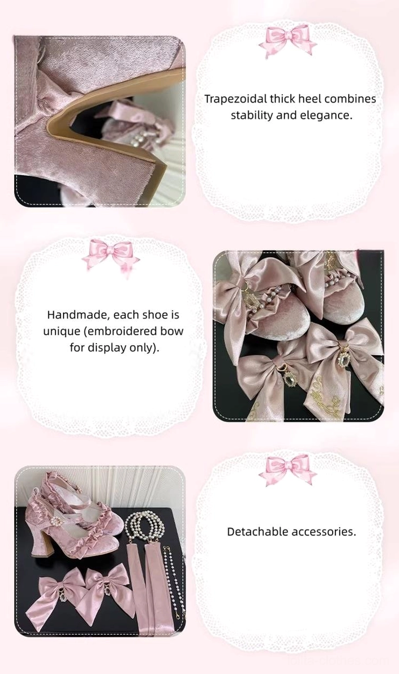 Classic Lolita block heel shoes detail shot showing rubber outsole durability and construction quality for both indoor and outdoor lolita fashion wear