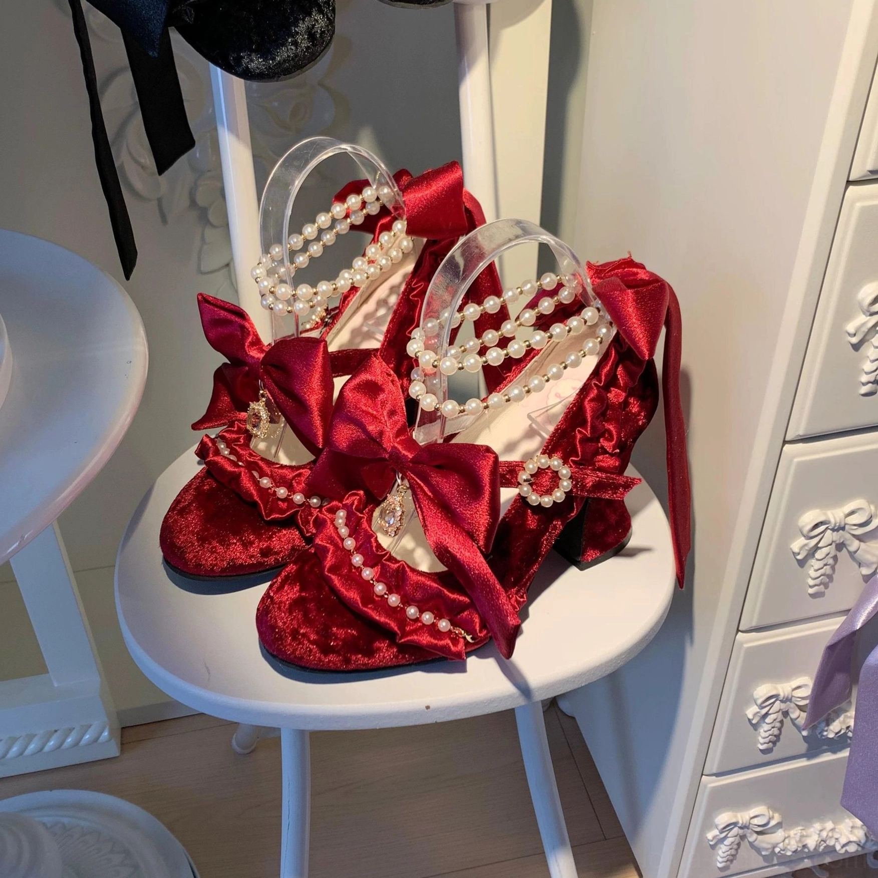 Classic Lolita block heel shoes collection in six curated colorways including Black Brown Ivory Sky Blue Pink and Mauve for diverse lolita substyle coordination