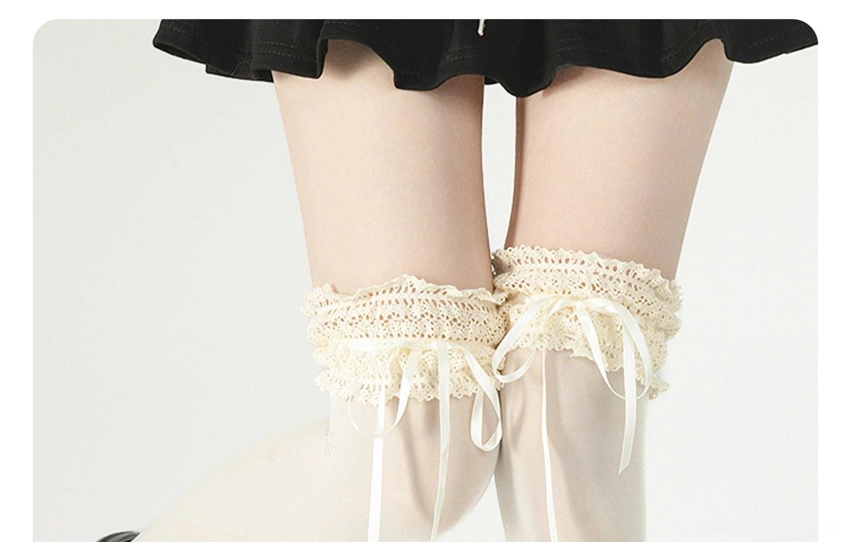 White classic lolita ruffle socks styled with a-line jsk blouse and mary jane shoes traditional coordinate