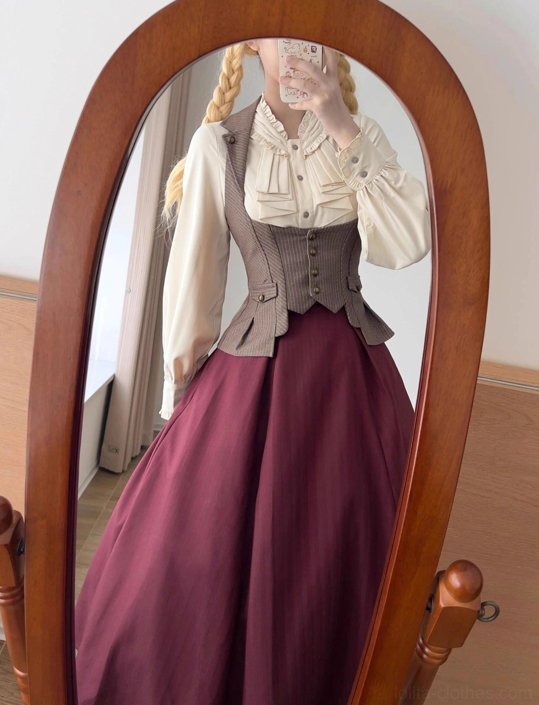 Classic lolita tailored vest vintage aesthetic victorian inspired design pinstripe pattern detail
