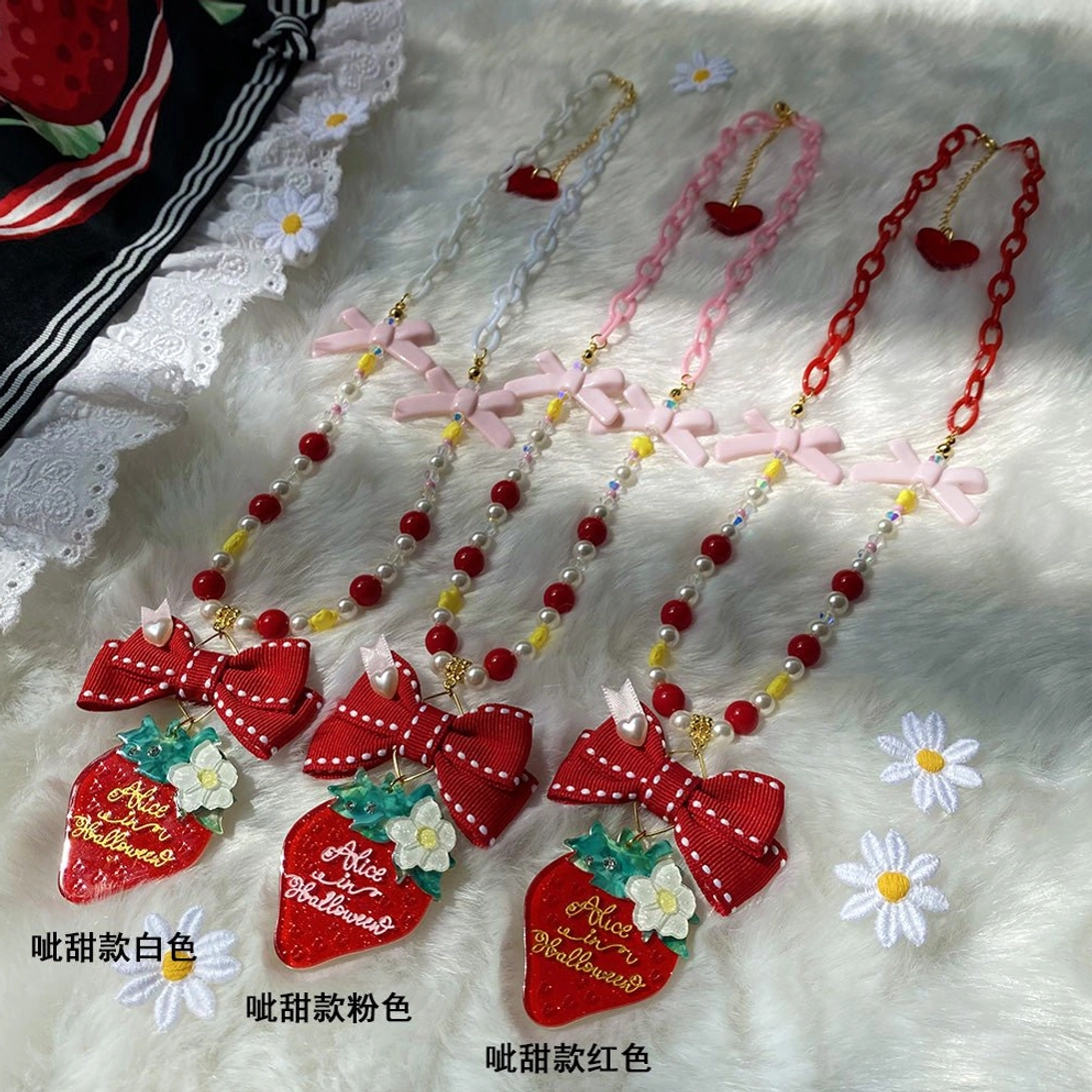 Classic red necklace new pullover style strawberry lolita accessory front view