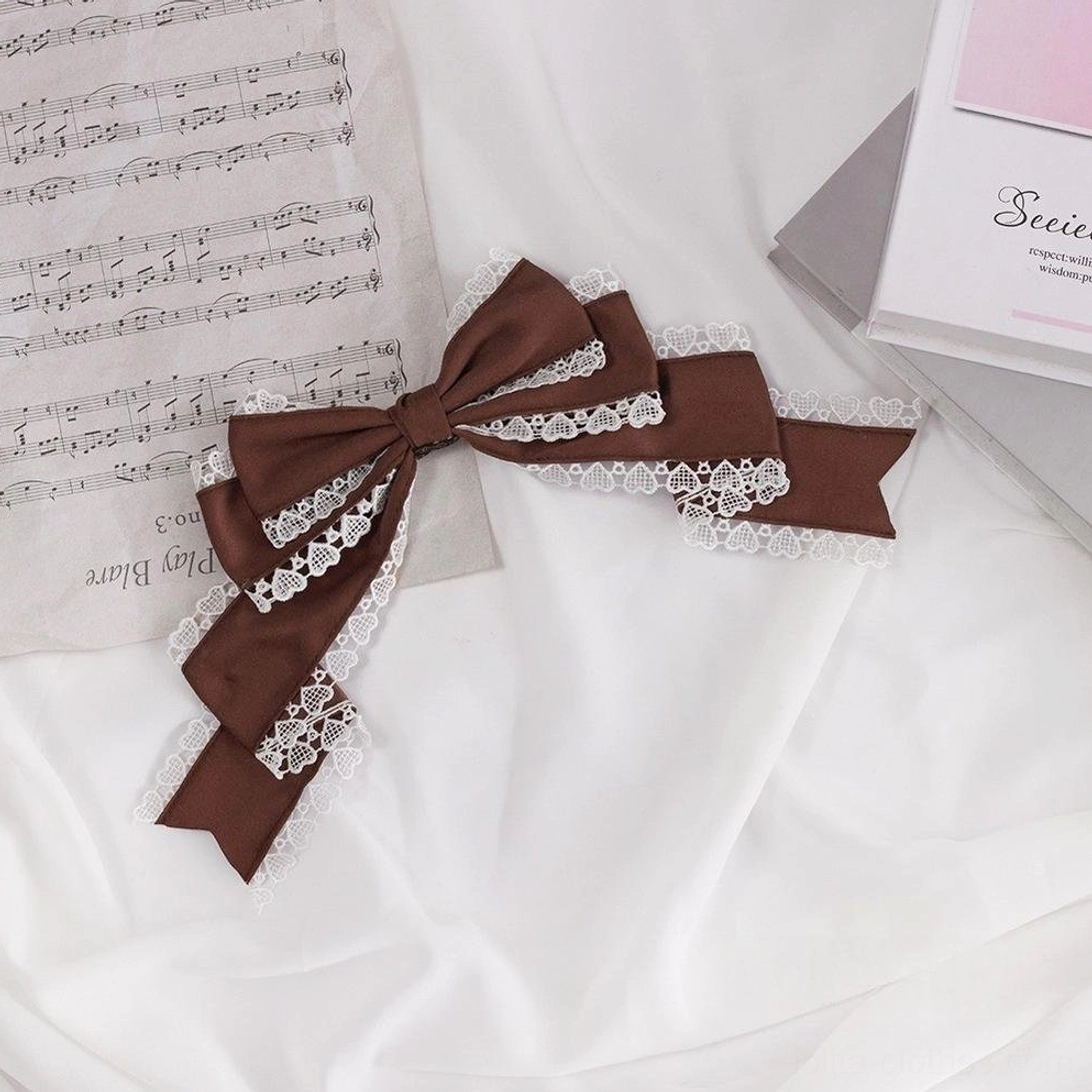 Coffee brown sweet lolita oversized bow headdress clip attachment warm tone display
