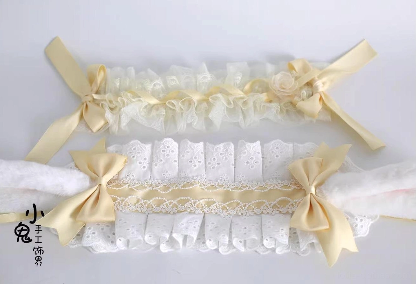 complete-2-in-1-lolita-hairband-accessory-set-plush-bunny-ears-two-lace-bands-beige-satin-bows-fabric-roses-flat-lay