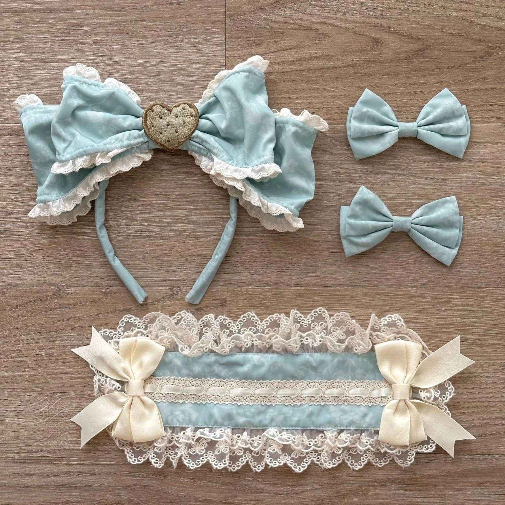 complete lolita coordinate set mint green jsk dress kc socks hair clips headband bundle