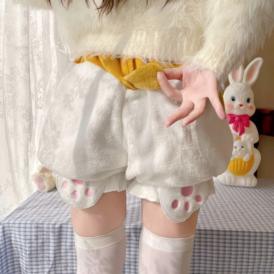White corgi-themed velvet Lolita bloomers versatile styling suggestion image showing multiple coordinate options with different kawaii sweet classic gothic lolita styles