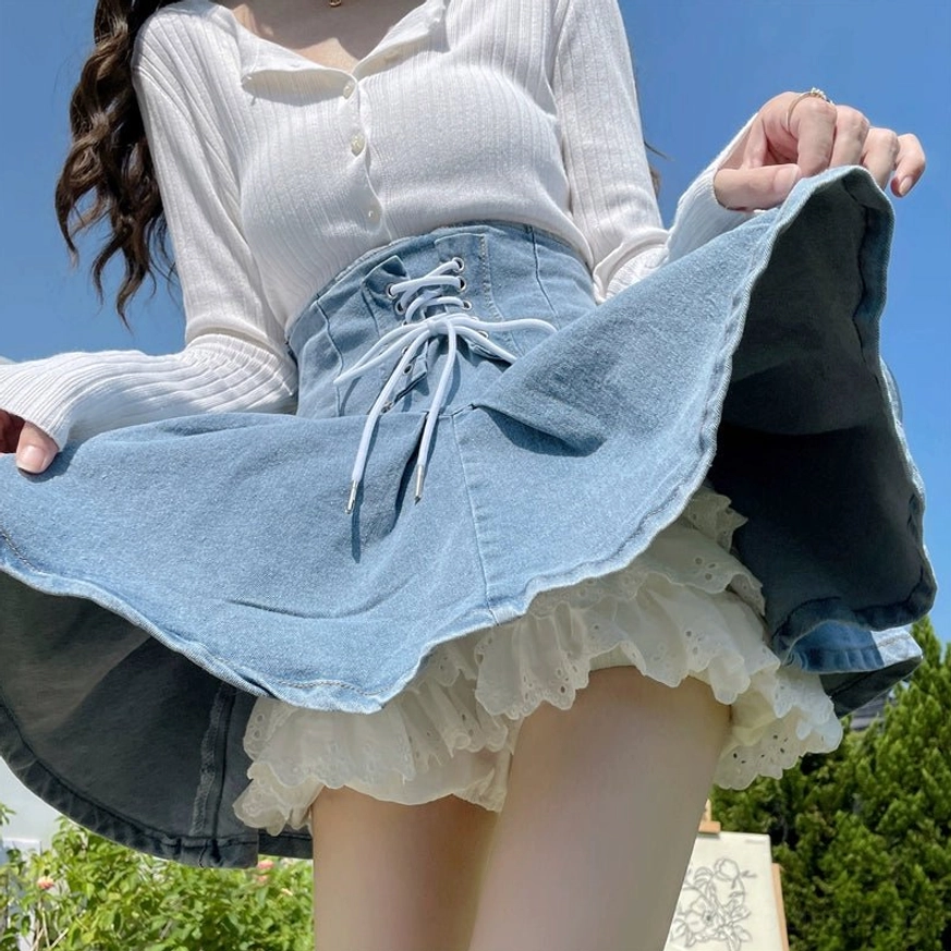 Cotton Lolita bloomer shorts with signature tiered lace cake hem and non-pinching elastic waistband design