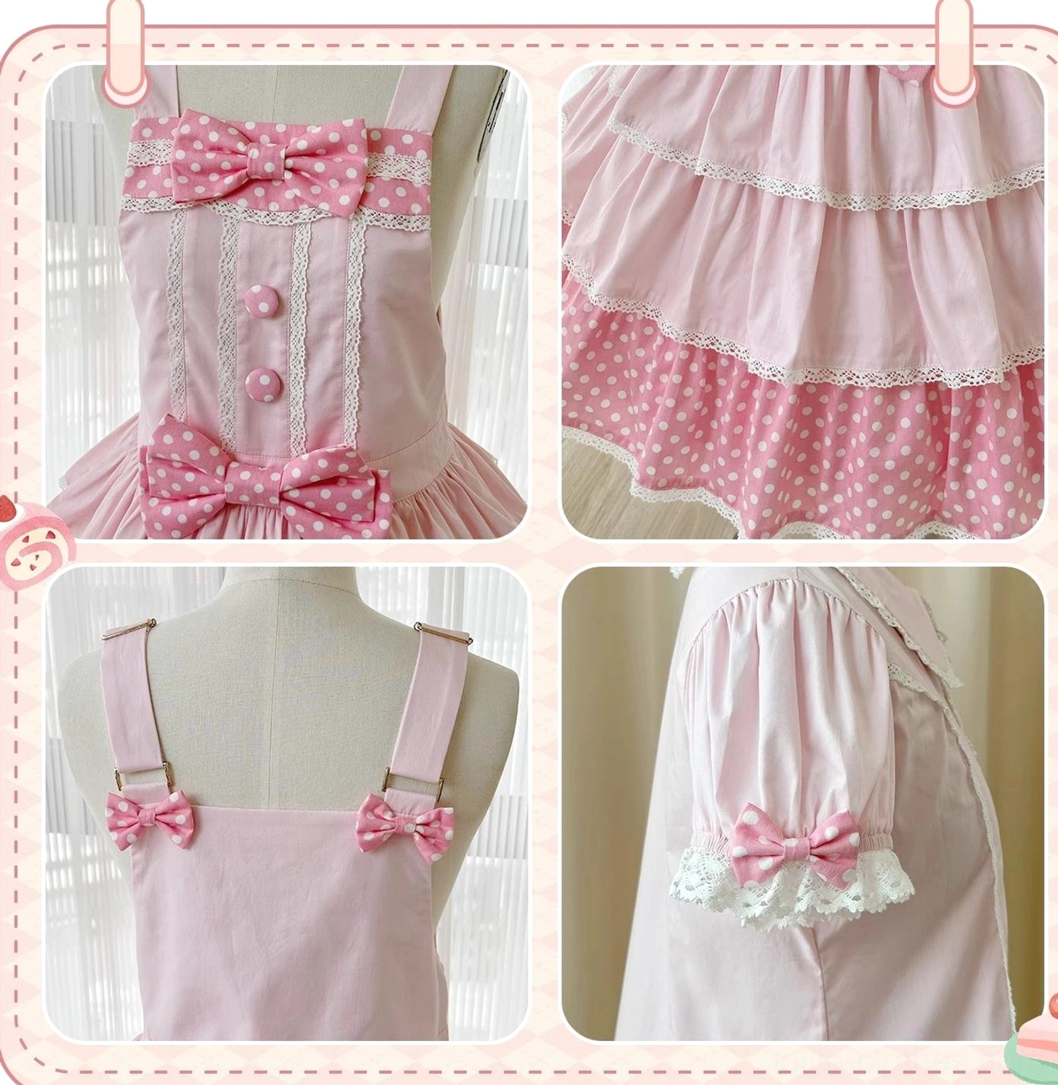 Cotton sweet lolita salopette jsk premium fabric construction detail seams reinforced
