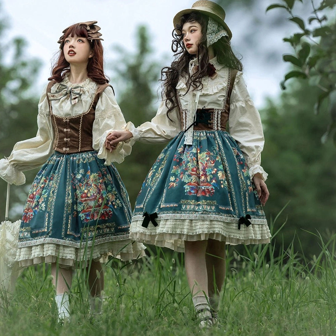 Country lolita complete coordinate headscarf brooch clip waist tie ensemble styling ideas