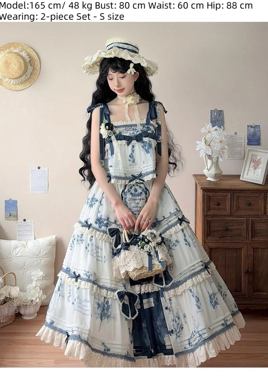 Complete country Lolita coordinate styling demonstration with dress, cardigan, apron, Hanamaru headpiece, and coordinating waist belt accessories