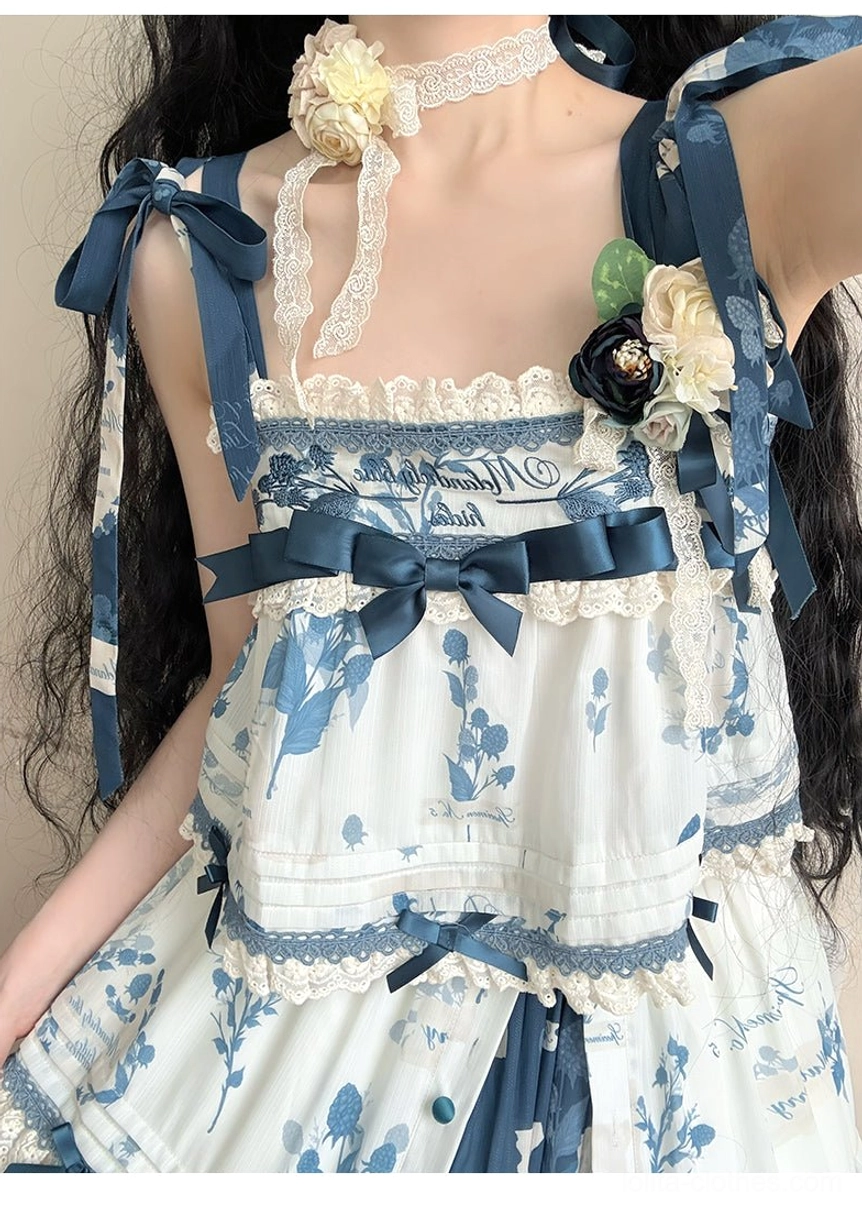 Photography showcase displaying country Lolita dress from multiple angles demonstrating design details and silhouette in comprehensive product view