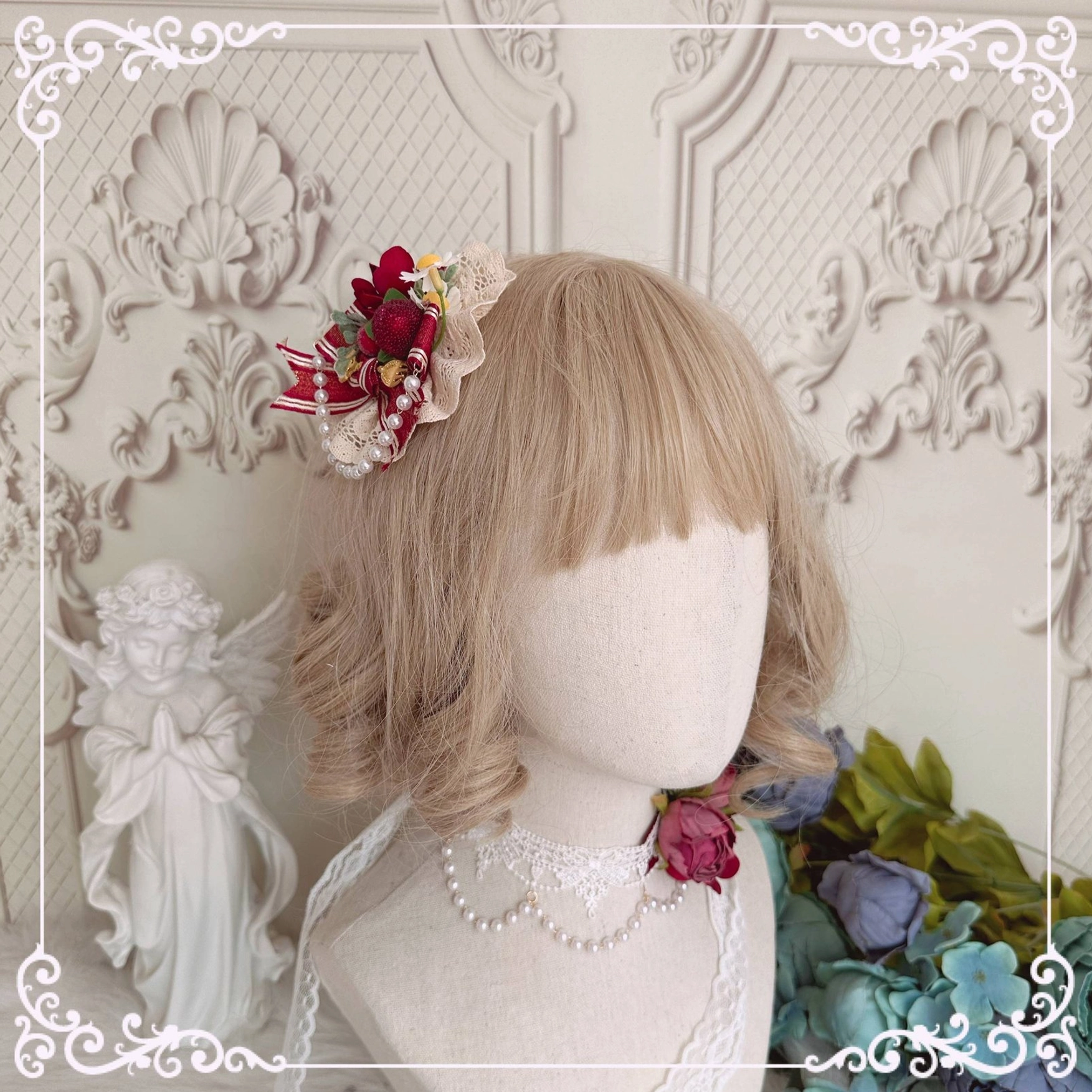 Gorgeous country Lolita handmade choker necklace with lace trim multi-layer ribbon design and decorative pendant elements