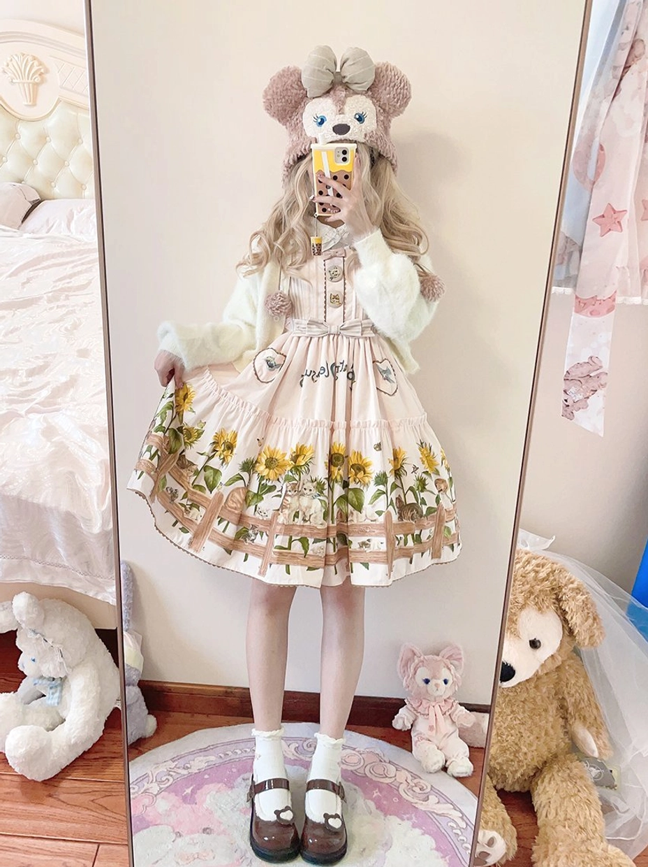 Country lolita dress and blouse set shown together as complete outfit package