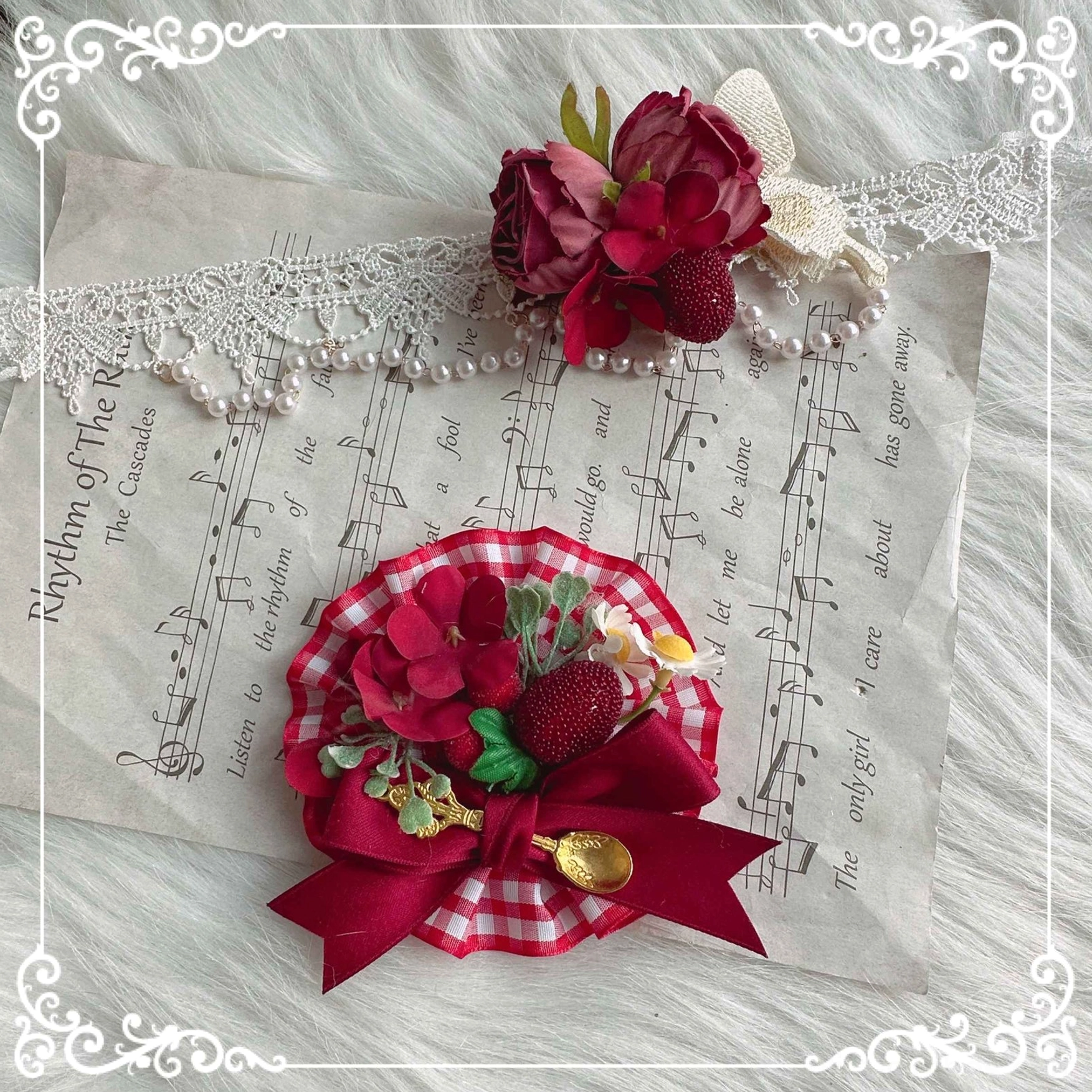 Red flower clip brooch country Lolita handmade accessory artificial flowers wine red design versatile styling piece