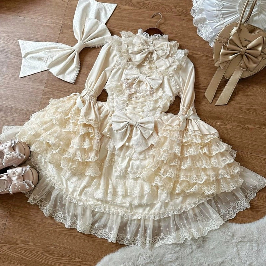 Cream petticoat cloud underpinning for sweet wedding lolita coordinate showing volume and silhouette support