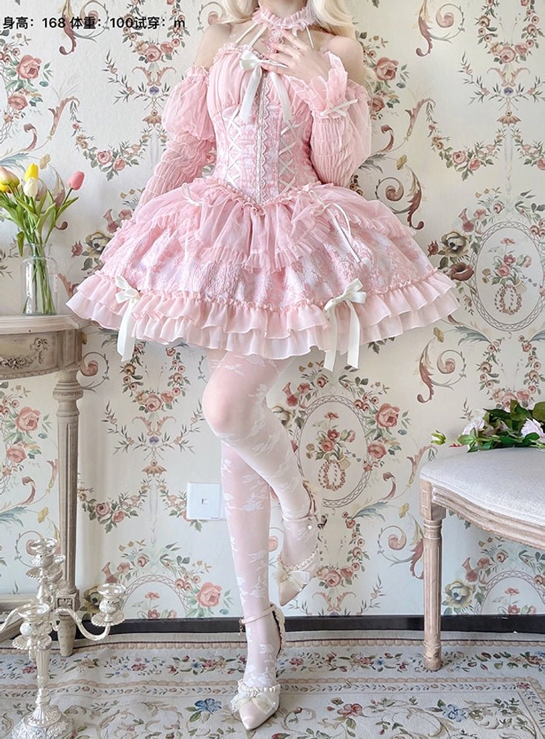 Cream Gothic Lolita puff arm sleeves with delicate cross maiden design and lace trim details, perfect for gothic-sweet hybrid Lolita coordinates
