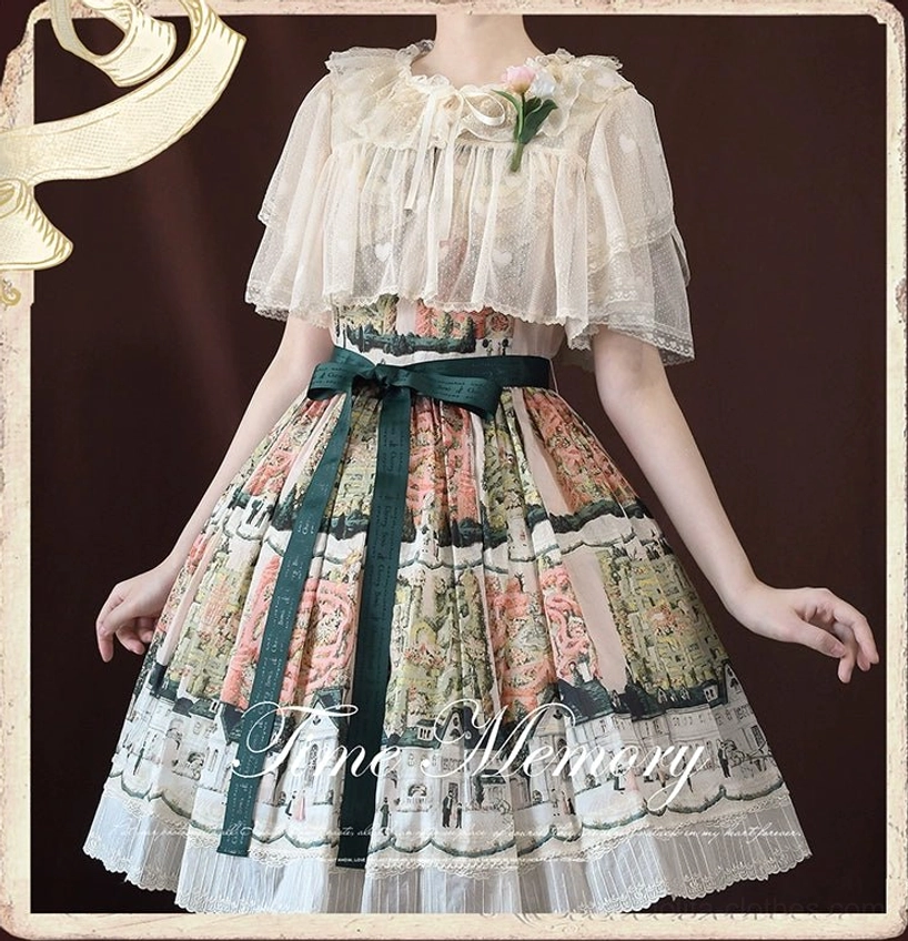Cream heart lace sweet lolita short sleeve cardigan with flower brooch and vintage styling coordination