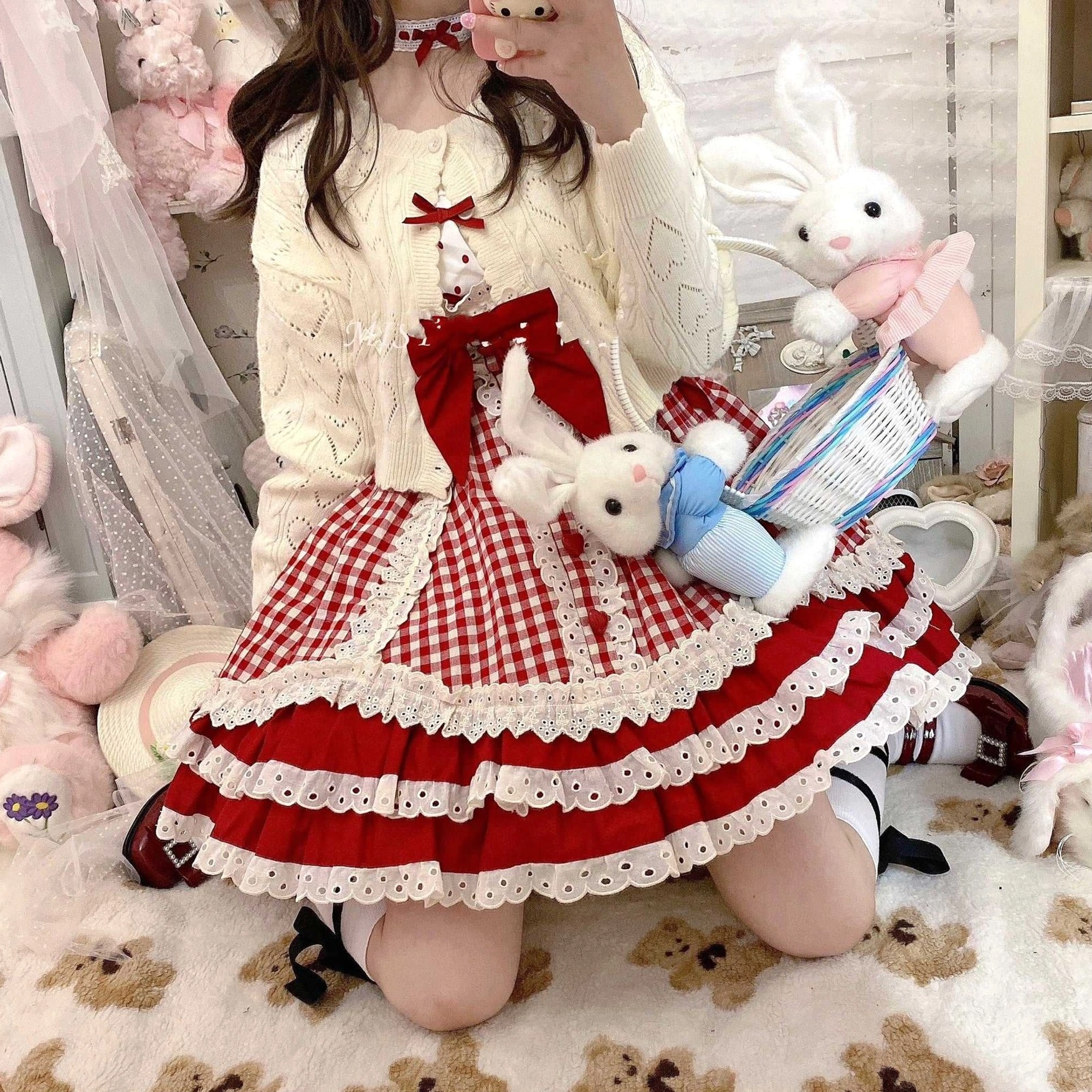 Cream hollow out long sleeve Lolita cardigan with heart-shaped cutout detail, classic sweet Lolita styling