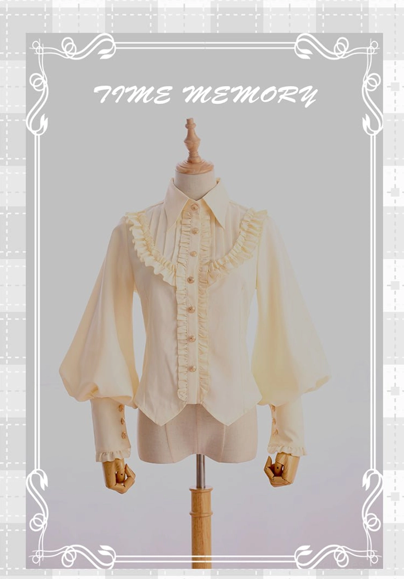 Cream Lolita blouse in natural lighting showing fabric drape movement and color accuracy of chiffon material
