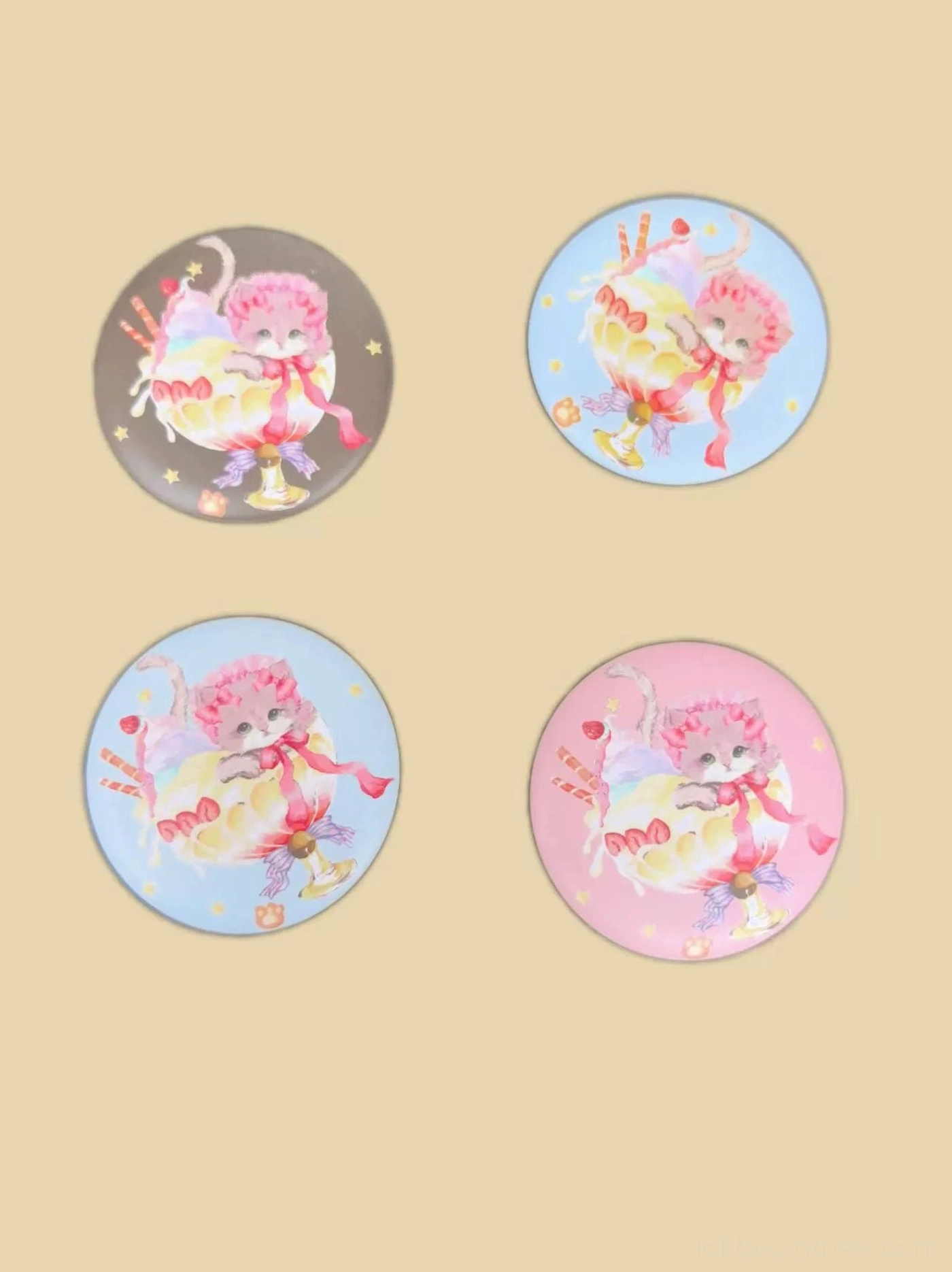 Cream meow sweet lolita jumper skirt badge variants blue pink coffee color options one-size badge coordinate accent pieces