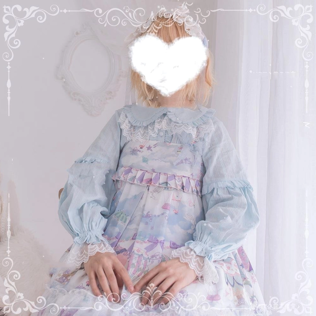 Cream Sweetheart Lolita Blouse Alternative Photography Angle Close-Up Texture Ruffles Lace