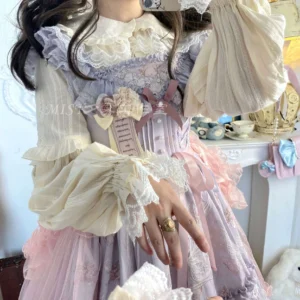 Matching Cream Lolita Long-Sleeve Blouse Sweet Lolita Tea Party Outfit Coordinate Close-up Detail