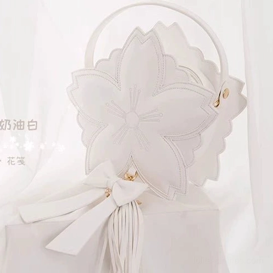 Cream white sakura lolita handbag both 3D surface and flat surface options styling versatility comparison showcase