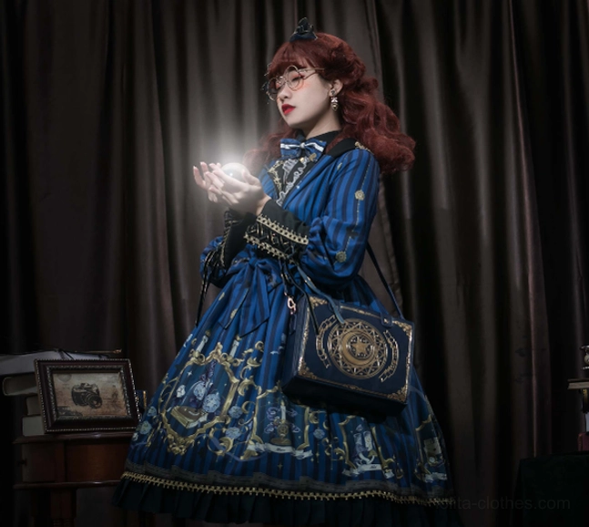 Creamy sweet lolita magic book crossbody bag with delicate gold embroidery details and compact size for daily lolita fashion wear