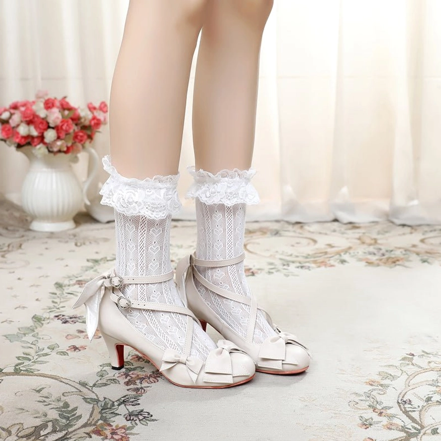 Cross-strap sweet Lolita Mary Jane heels handmade quality detail showing artisanal construction and attention to detail