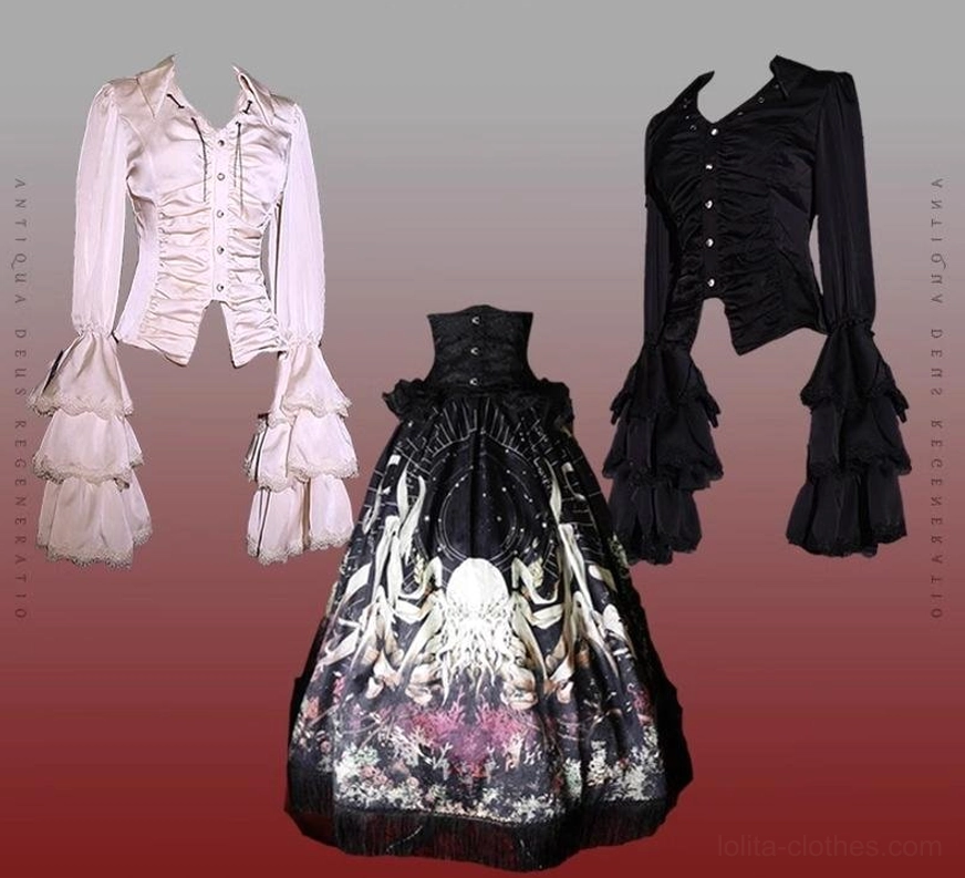 Cthulhu Gothic Lolita double shirts full set without trailing black white blouses 4 chains complete configuration