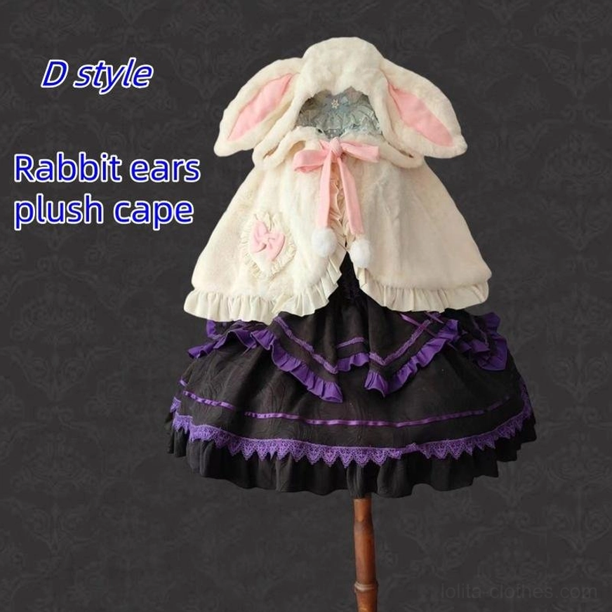 D-style rabbit ear hood Lolita cape faux fur winter fantasy whimsical playful enchanted woodland fairy aesthetic