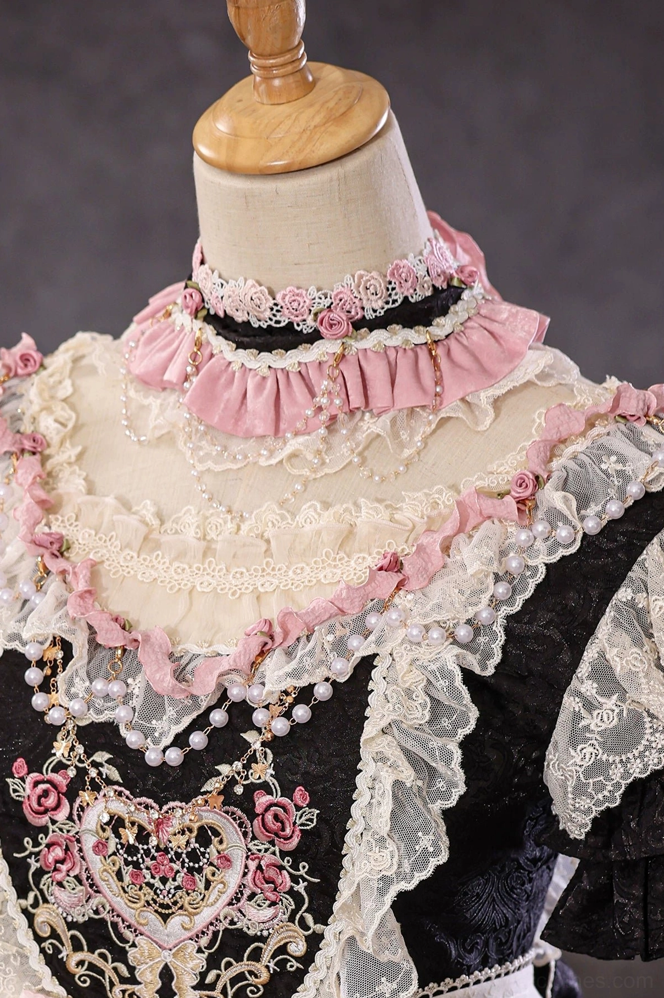 Dance of the Night Lolita choker with pearl chain and romantic fabric rose detail for vintage elegant styling
