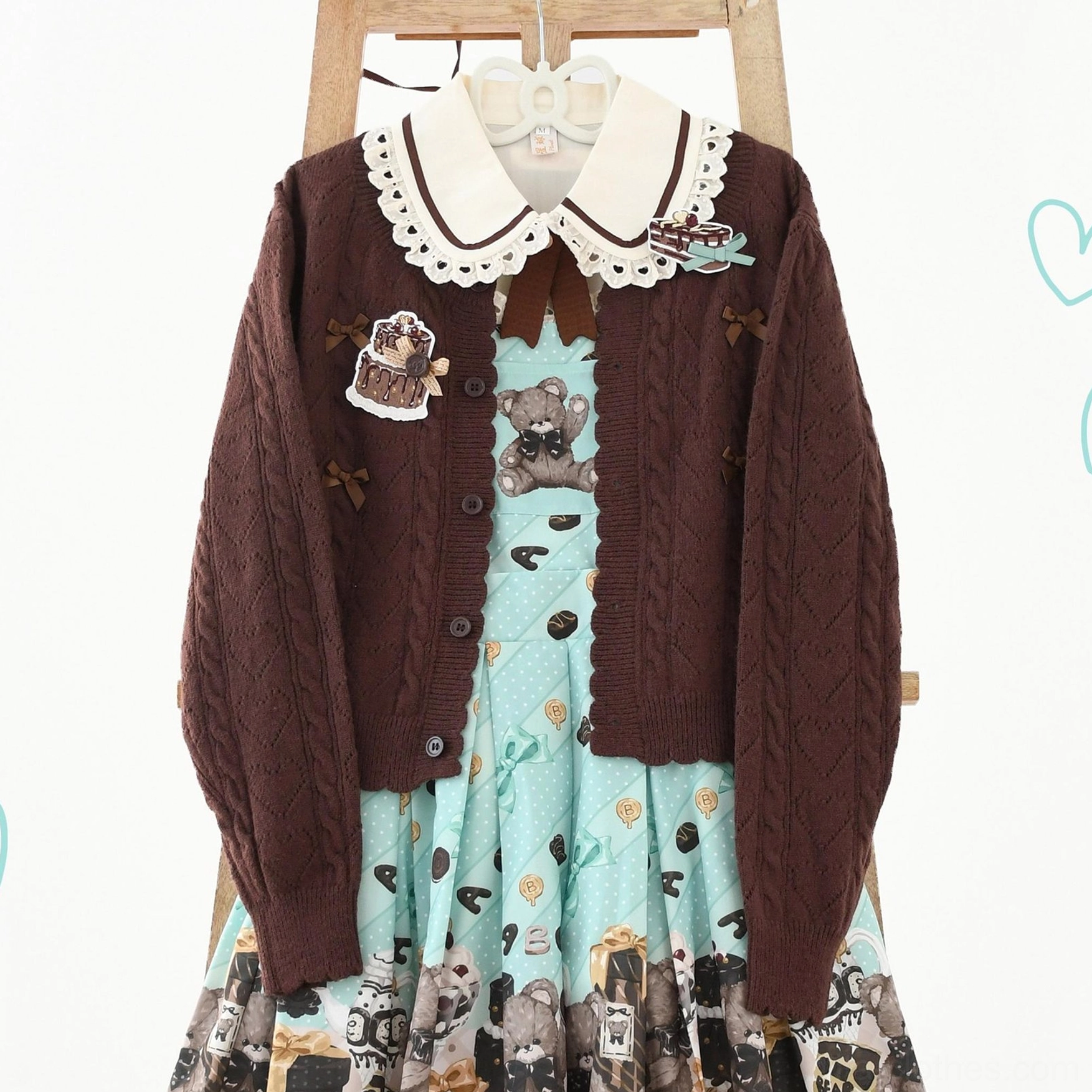 Dark brown hollow out long sleeve Lolita cardigan classic neutral color, versatile for multiple coordinates