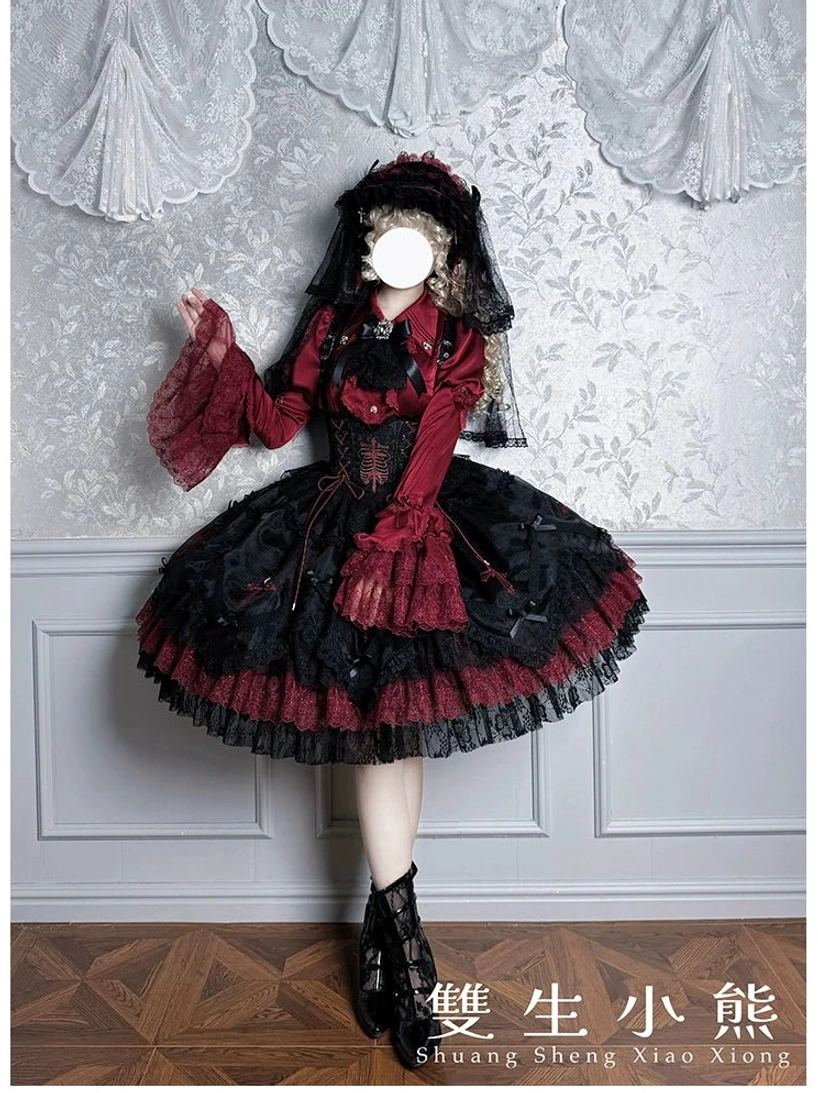 Dark Fog Feast Gothic Lolita blouse back corset lace-up detail showing adjustable fit and authentic gothic corset-inspired design elements