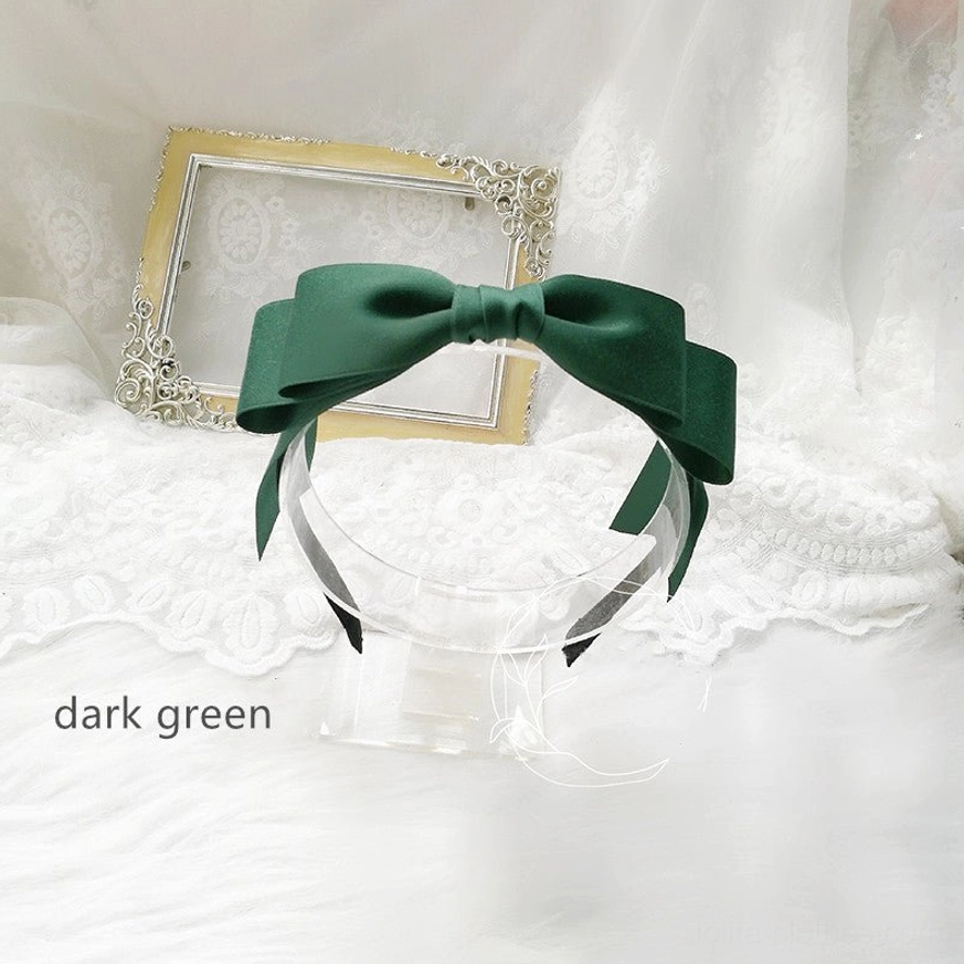 Dark green emerald sweet lolita hair bow clip KC matte satin sophisticated jewel-tone display