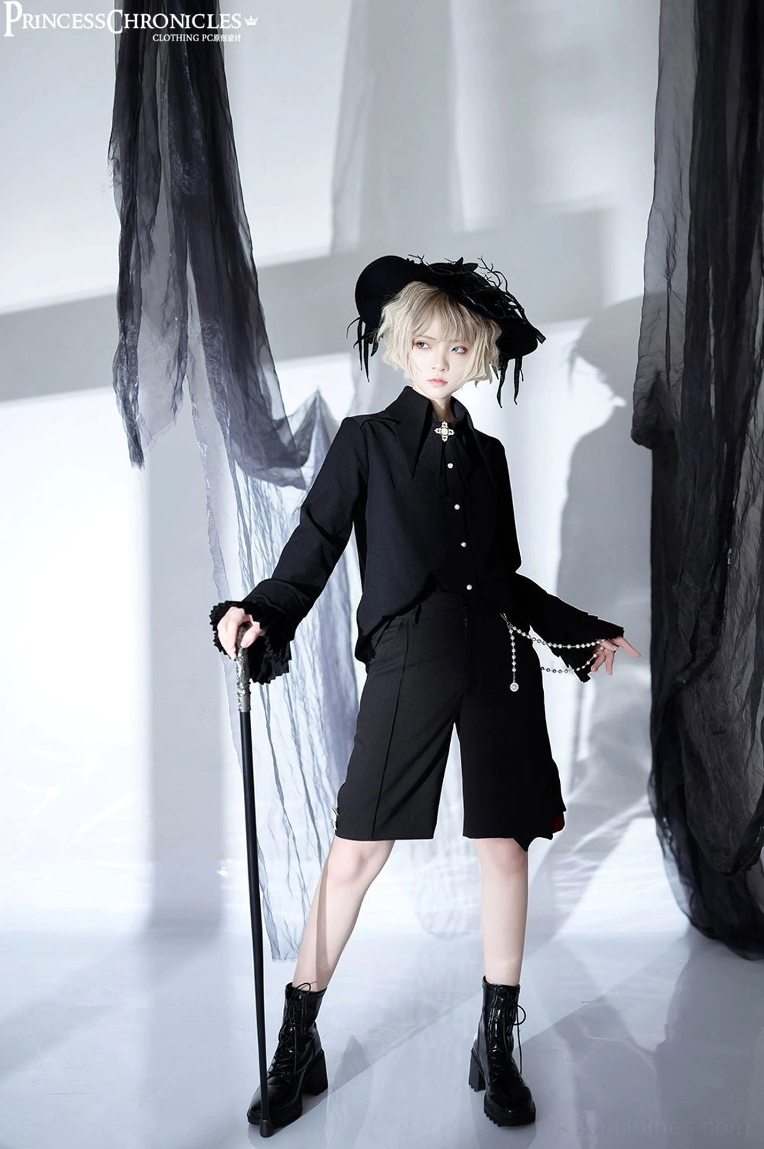 Ouji ruffled shirt dark green color front button closure architectural collar voluminous sleeves
