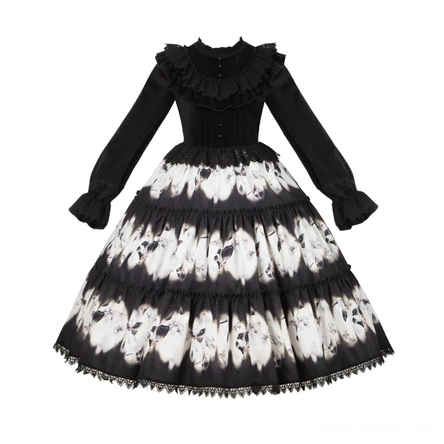 Dead leaf butterfly gothic lolita dress size chart comparison jsk jumper skirt op one-piece measurements cm inches