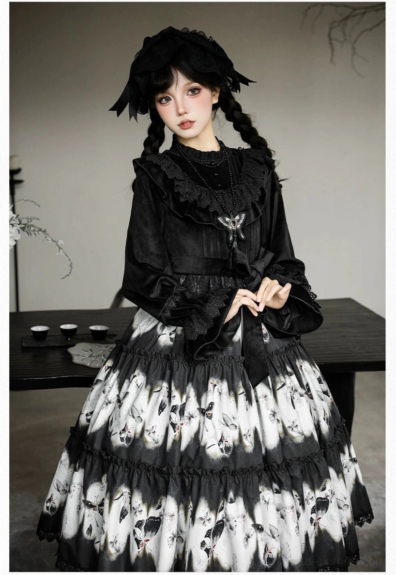Dead leaf butterfly gothic lolita dress lolita tea party occasion styling vintage aesthetic photography event wear