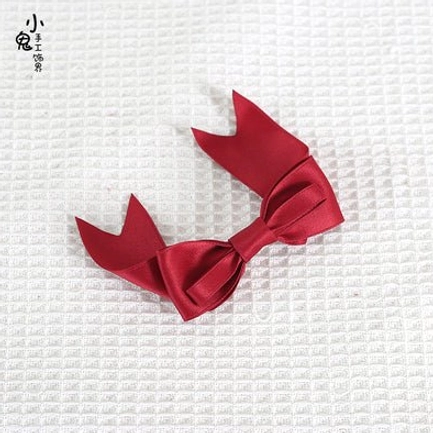 Deep red satin bow hair clips smooth fabric split-tail style top-down flat lay perfect for classic lolita coordinates