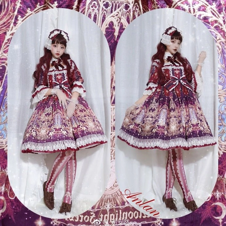 Delicate lace bow 80D lolita over-the-knee tights worn with coordinated lolita outfit details