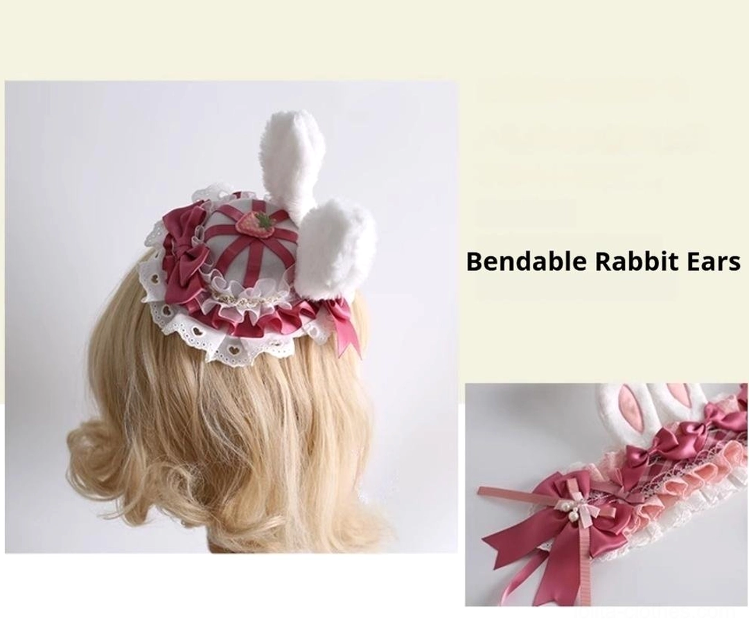 Deluxe lolita rabbit ear crown headdress kc style premium quality craftsmanship strawberry heart brooch pearl accents japanese kawaii fashion statement piece